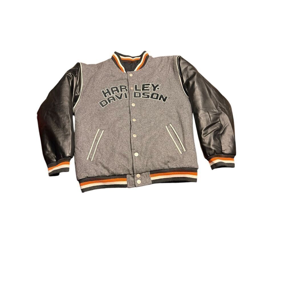 HARLEY DAVIDSON Jacket KIDS 10/12 Small Black Bomber Embroidered Logo reversible